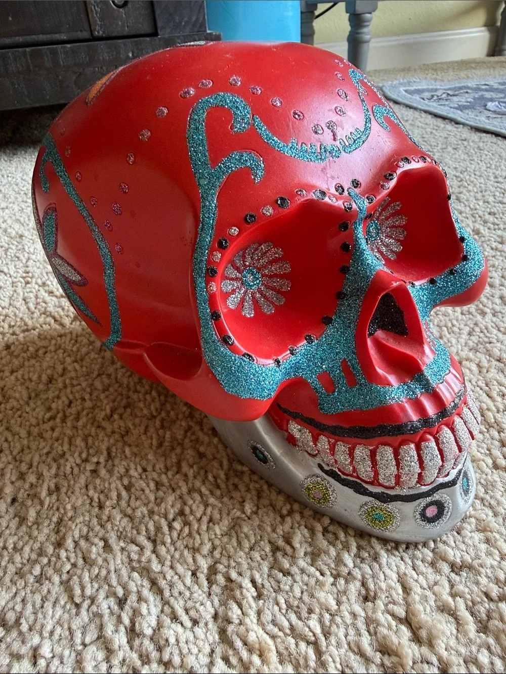 Christopher Radko Red Skull Day of the Dead with Glitter Paint Accents Halloween